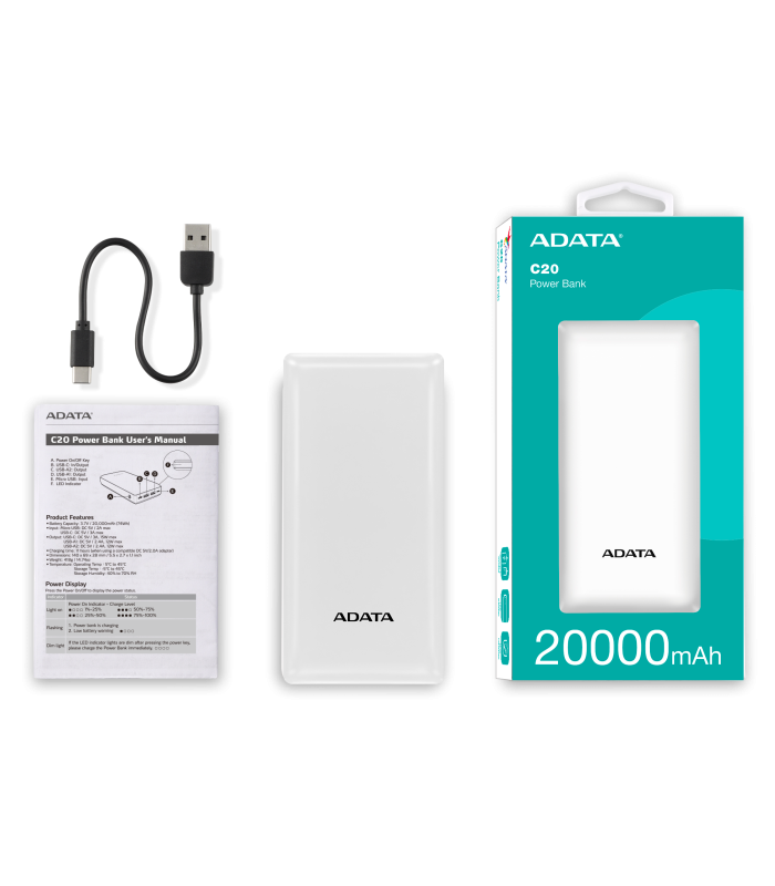 پاوربانک ای دیتا مدل C20 ظرفیت 20000 میلی آمپر ساعت ADATA POWERBANK C20 20000MAH