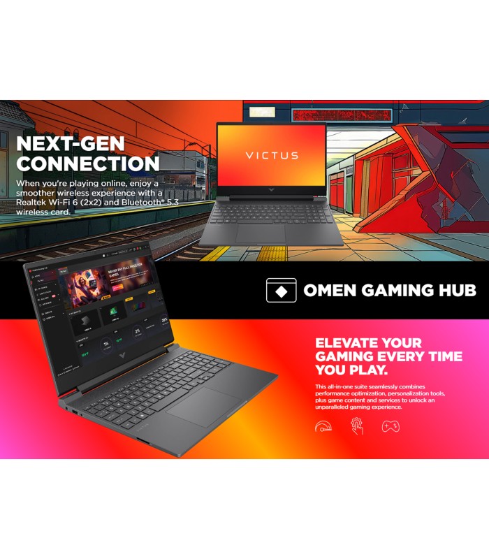 لپ تاپ گیمینگ 15.6 اینچی اچ پی مدل LAPTOP HP VICTUS 15 FA1082 - A - i5 13420H - 16GB DDR4 - 512GB SSD - 6GB RTX4050 - Non Touch