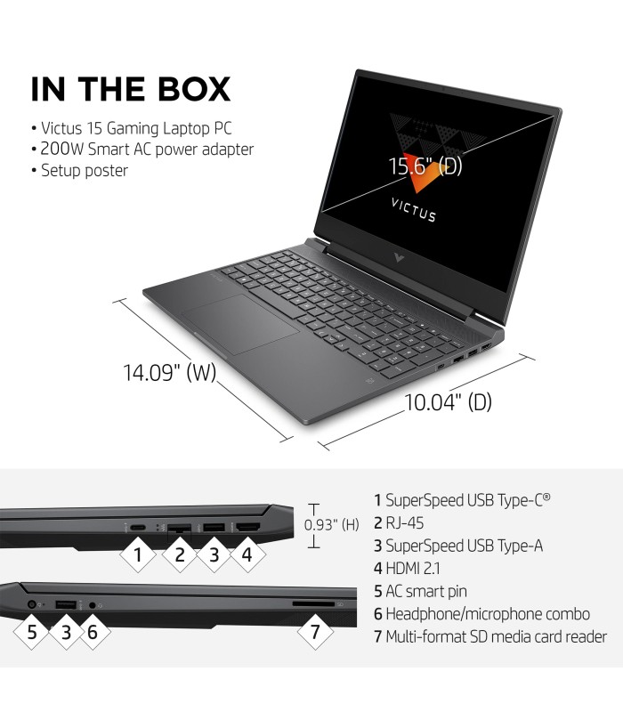 لپ تاپ گیمینگ 15.6 اینچی اچ پی مدل LAPTOP HP VICTUS 15 FA1082 - A - i5 13420H - 16GB DDR4 - 512GB SSD - 6GB RTX4050 - Non Touch