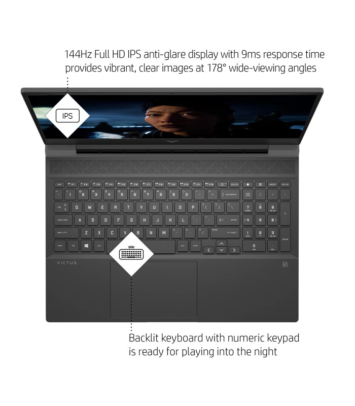 لپ تاپ گیمینگ 15.6 اینچی اچ پی مدل LAPTOP HP VICTUS 15 FA1082 - A - i5 13420H - 16GB DDR4 - 512GB SSD - 6GB RTX4050 - Non Touch