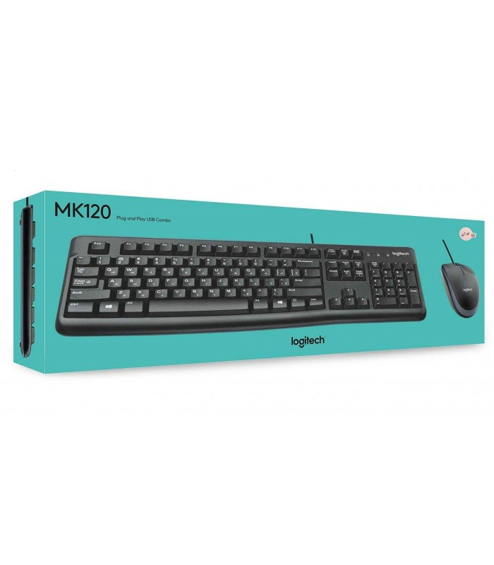 کیبورد و ماوس باسیم لاجیتک MK120 با حروف فارسی Logitech MK120 Wired Keyboard and Mouse With Persian Letters